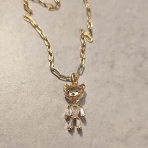 Handmade Gold Bear Pendant chain Necklace